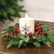 Shimmering Holly Pine & Berries Candle Ring - 2"