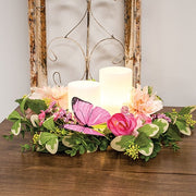 Blushing Butterfly Garden Candle Ring - 6.5"