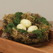Lush Mossy Birdnest with White Speckled Eggs - 5 In Dia