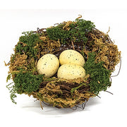 Lush Mossy Birdnest with White Speckled Eggs - 5 In Dia