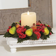Sugar Glazed Winter Fruit & Holly Candle Ring - 4"