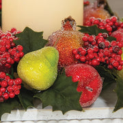 Sugar Glazed Winter Fruit & Holly Candle Ring - 4"