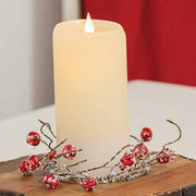 Snowy Red Jingle Bell Candle Ring - 3.5"