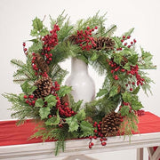 Merry Berry - Pine - & Holly Wreath - 28"