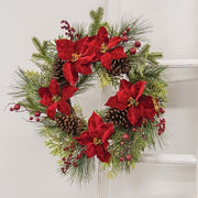 Winter Party Poinsettia & Pine Wreath - 24"
