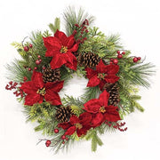 Winter Party Poinsettia & Pine Wreath - 24"