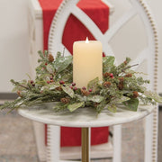 Snowy Fittonia - Pine & Berries Candle Ring - 4.5"