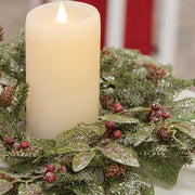 Snowy Fittonia - Pine & Berries Candle Ring - 4.5"