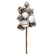 Snow Sprinkled Pine & Baubles Pick - 12.5"