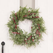 Frosted Eucalyptus - Cedar and Red Berry Wreath - 24"