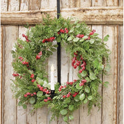 Frosted Eucalyptus - Cedar and Red Berry Wreath - 24"