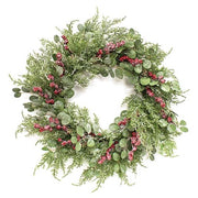 Frosted Eucalyptus - Cedar and Red Berry Wreath - 24"