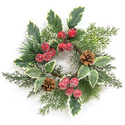 Icy Winterberry Holly & Pine Candle Ring - 4"