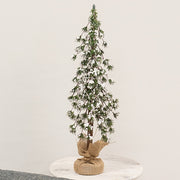 Glistening Snowy Mini Ming Pine Tree with Burlap Base - 24"