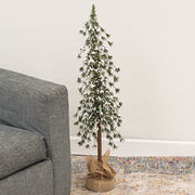 Glistening Snowy Mini Ming Pine Tree with Burlap Base - 36"