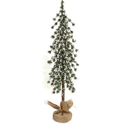 Glistening Snowy Mini Ming Pine Tree with Burlap Base - 36"