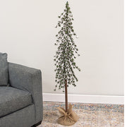 Glistening Snowy Mini Ming Pine Tree with Burlap Base - 4 Ft.