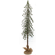 Glistening Snowy Mini Ming Pine Tree with Burlap Base - 4 Ft.