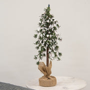 Glistening Snowy Mini Ming Pine Tree with Burlap Base - 18"