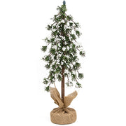 Glistening Snowy Mini Ming Pine Tree with Burlap Base - 18"