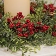 Teeny Leaves and Red Berries Candle Ring - 6"