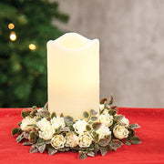 Frosted Fantasy Cream Rose Candle Ring - 3.5"