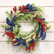 Red - White & Blue Heather & Boxwood Wreath - 18"