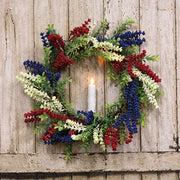 Red - White & Blue Heather & Boxwood Wreath - 18"