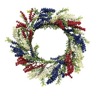 Red - White & Blue Heather & Boxwood Wreath - 18"