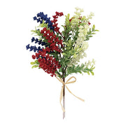 Red - White & Blue Heather and Boxwood Bouquet - 12"