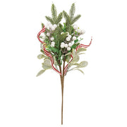Flocked Lamb's Ear with White Berries & Peppermint Ribbon Spray - 16"