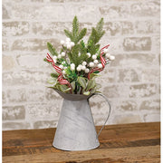 Flocked Lamb's Ear with White Berries & Peppermint Ribbon Spray - 16"