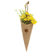 Yellow Blossoms & Baby's Breath In Burlap Cone Hanger