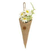 White Daisies & Baby's Breath In Burlap Cone Hanger