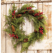 Real Touch Mixed Cedar & Red Berry Wreath - 22"