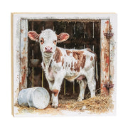 Baby Cow in Barn Portrait 6" Square Block  (3 Count Assortment)