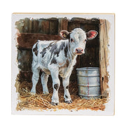 Baby Cow in Barn Portrait 6" Square Block  (3 Count Assortment)