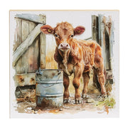 Baby Cow in Barn Portrait 6" Square Block  (3 Count Assortment)