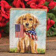 Patriotic Puppy Wooden Block Sitter - 3.5"H
