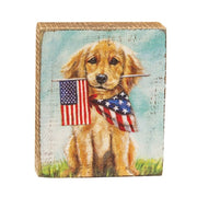 Patriotic Puppy Wooden Block Sitter - 3.5"H