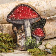 Woodland Mouse & Mushrooms Chunky Wooden Sitter - 5"H