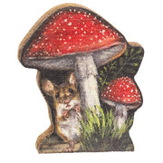 Woodland Mouse & Mushrooms Chunky Wooden Sitter - 5"H
