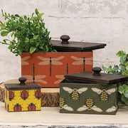 Garden Bugs Metal Boxes with Wood Lids (Set of 3)