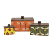 Garden Bugs Metal Boxes with Wood Lids (Set of 3)