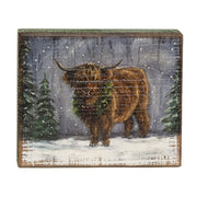 Distressed Wooden Snowy Highland Block Sign - 6.5" x 5.5"