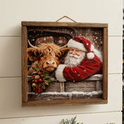 Santa & Highland Winter Truck Portrait - 12" Sq.