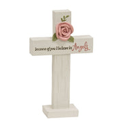 I Believe in Angels Resin Cross with Rose