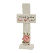 A Life So Beautifully Lived Resin Cross with Rose