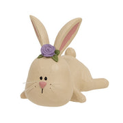 Resin Laying Bunny with Purple Rose