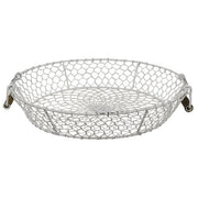 Distressed White Chicken Wire Round Trays (Set of 2)